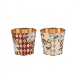 Cache-pot de Noël en fer-blanc étoiles de Noël et losanges Ø13,5 H.11,5 cm - 2 couleurs assorties – grossiste en déco de Noël