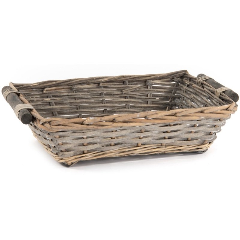 Panier rectangulaire en osier gris 57 x 44 H.15 cm – déco Noël en gros
