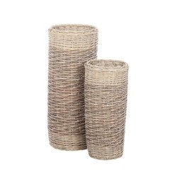 Grand pot en osier gris clair et foncé - lot de 2, petit Ø27 H.60 cm et grand Ø34 H.80 cm – grossiste en déco saisonnière