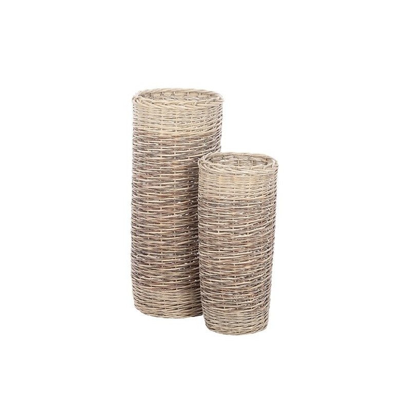 Grand pot en osier gris clair et foncé - lot de 2, petit Ø27 H.60 cm et grand Ø34 H.80 cm – grossiste en déco saisonnière