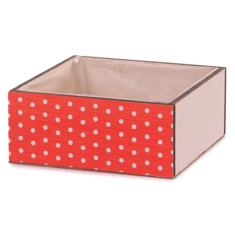 Bac carré à pois rouges 21 x 21 H.9 cm – grossiste en déco de Noël