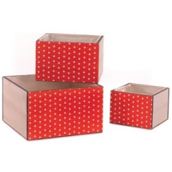 Bac carré à pois rouges - lot de 3, petit 15 x 15 H.11 cm et grand 25 x 25 H.15 cm – déco Noël en gros