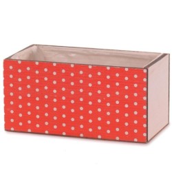 Jardinière rectangulaire à pois rouges 26 x 14 H.13 cm – décoration de Noël pour vitrine de commerçant, vente en gros