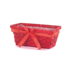 Jardinière en bambou rouge avec nœud 25 x 12 H.10 cm – déco Noël en gros