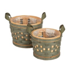 Panier rond vert en bois et plastique - lot de 2, petit Ø17 H.13 cm et grand Ø20 H.15 cm – grossiste en déco saisonnière