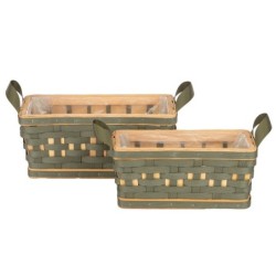 Panier rectangulaire vert en bois et plastique - lot de 2, petit 27 x 12 H.12 cm et grand 32 x 16 H.13,5 cm – déco Noël en gros