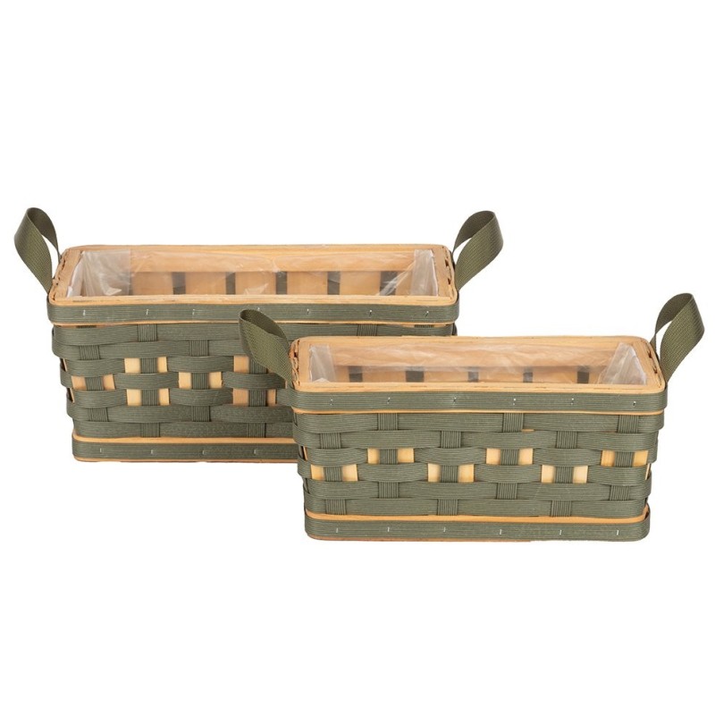 Panier rectangulaire vert en bois et plastique - lot de 2, petit 27 x 12 H.12 cm et grand 32 x 16 H.13,5 cm – déco Noël en gros