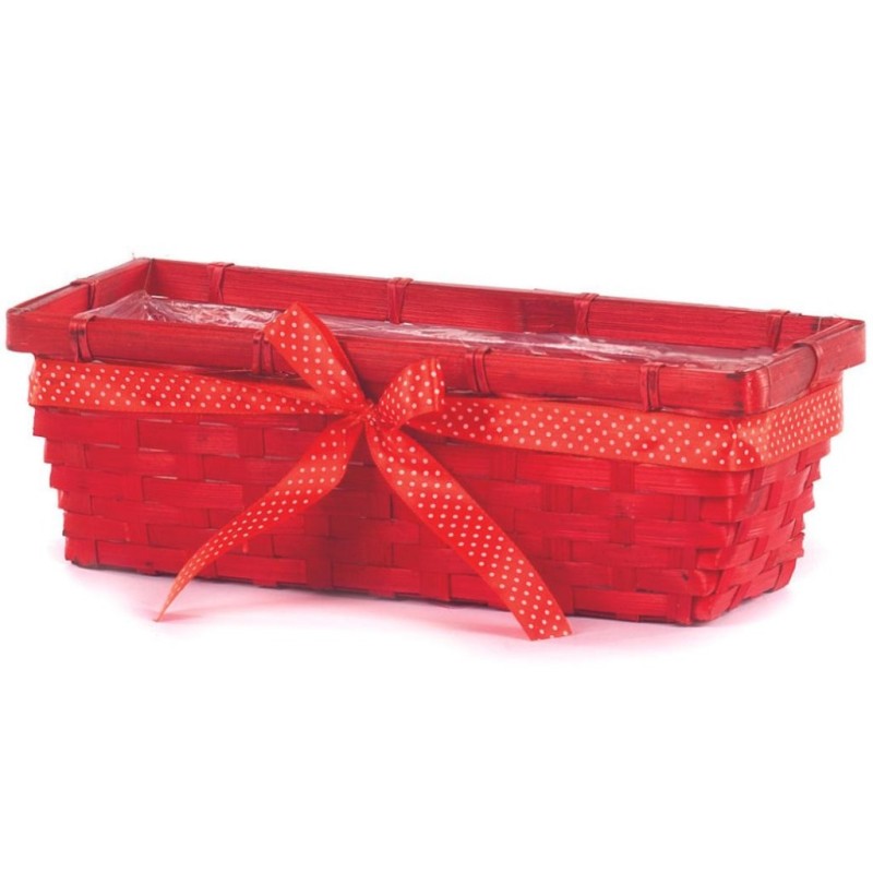 Jardinière en bambou rouge avec nœud 30 x 12 H.10 cm – déco Noël en gros