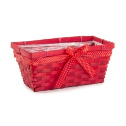 Jardinière en bambou rouge avec nœud 26 x 13 H.12 cm – décoration de Noël pour vitrine de commerçant, vente en gros