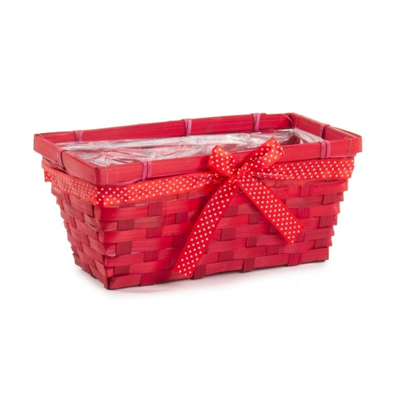 Jardinière en bambou rouge avec nœud 26 x 13 H.12 cm – décoration de Noël pour vitrine de commerçant, vente en gros