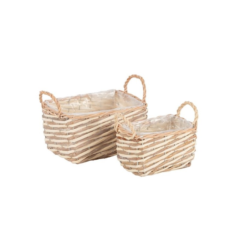 Panier en osier bicolore à poignées - lot de 2, petit 17,5 x 11 H.10/14,5 cm et grand 23,5 x 16 H.12/18 cm – déco Noël en gros