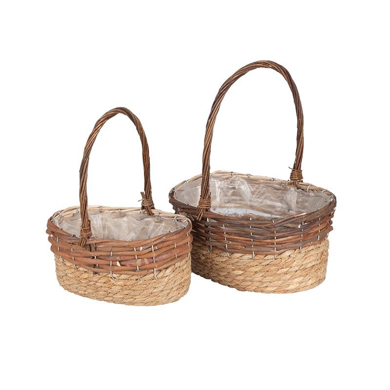 Panier ovale avec anse - lot de 2, petit 23 x 16 H.12/28 cm et grand 26,5 x 21 H.13/33 cm – déco Noël en gros