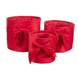 Cache-pot rond rouge avec nœud - lot de 3, petit Ø19 H.18 cm et grand Ø28 H.24 cm – grossiste en déco saisonnière