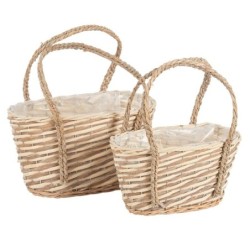 Panier sac ovale en osier à poignées - lot de 2, petit 29 x 15,5 H.16/35 cm et grand 36 x 21,5 H.20/41 cm – déco Noël en gros