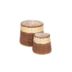 Cache-pot rond en osier bicolore - lot de 2, petit Ø13 H.13,5 cm et grand Ø19 H.18 cm – grossiste en déco de Noël