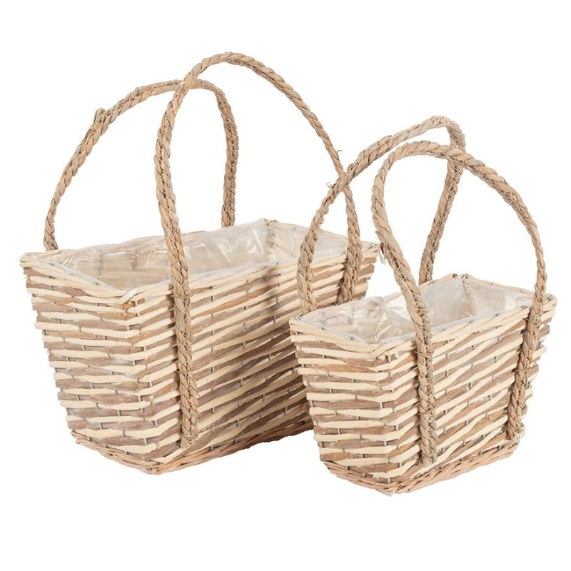 Panier sac rectangulaire en osier - lot de 2, petit 26 x 15 H.15,5/34 cm et grand 33 x 20 H.20/39 cm – déco Noël en gros