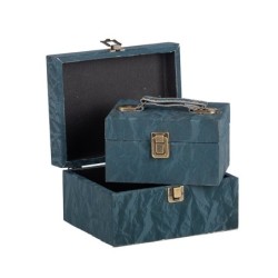 Petite malle rectangulaire en tissu bleu canard - lot de 2, petite 16 x 12 H.9 cm et grande 20 x 16 H.11 cm – déco Noël en gros