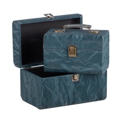 Malle à bords arrondis en tissu bleu canard - lot de 2, petite 20 x 13 H.13 cm et grande 25 x 16 H.16 cm – déco Noël en gros