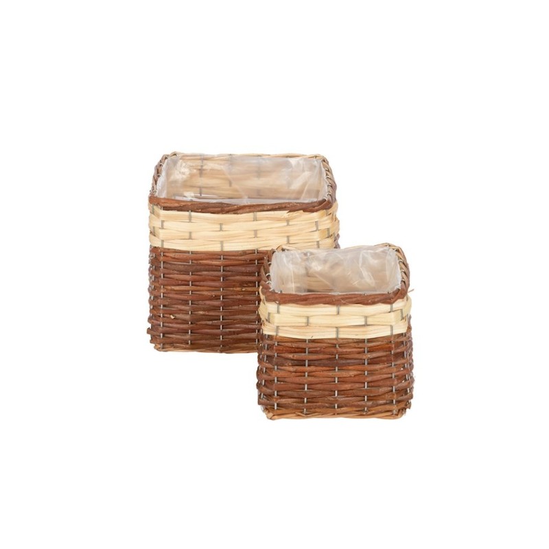 Cache-pot carré en osier bicolore - lot de 2, petit 16 x 16 H.14 cm et grand 20 x 20 H.14 cm – grossiste en déco saisonnière