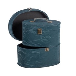 Malle ovale à poignée bleu canard - lot de 2, petite 26 x 18 H.15 cm et grande 30 x 23 H.18 cm – déco Noël en gros