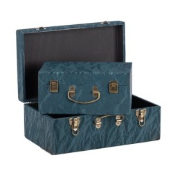 Valise rectangulaire en tissu bleu canard - lot de 2, petite 30 x 20 H.14 cm et grande 40 x 25 H.17 cm – déco Noël en gros