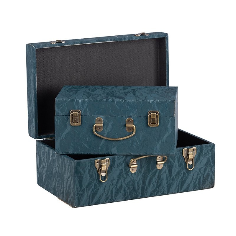Valise rectangulaire en tissu bleu canard - lot de 2, petite 30 x 20 H.14 cm et grande 40 x 25 H.17 cm – déco Noël en gros