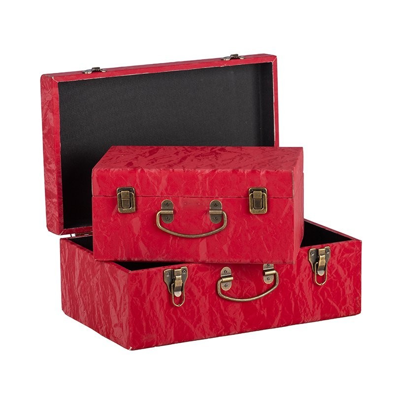 Valise rectangulaire en tissu rouge - lot de 2, petite 30 x 20 H.14 cm et grande 40 x 25 H.17 cm – déco Noël en gros