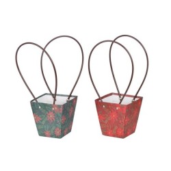 Petit sac en papier motif étoile de Noël avec poignées 12 x 8 H.12,5 cm - lot de 10, 2 couleurs assorties