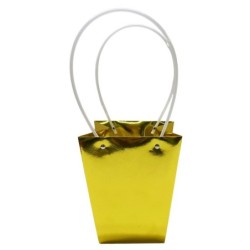 Petit sac en papier or brillant forme trapèze poignées plastique 17 x 17 H.20 cm - lot de 10 – emballage fleurs en gros