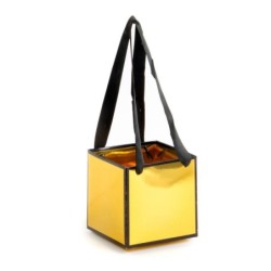 Petit sac cube en papier or brillant liseré noir anses ruban 12 x 12 H.12 cm - lot de 10 – grossiste en emballage cadeau