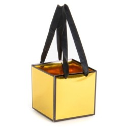 Petit sac cube en papier or brillant liseré noir anses ruban 14 x 14 H.14 cm - lot de 10 – grossiste en emballage cadeau