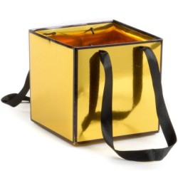 Petit sac cube en papier or brillant liseré noir anses ruban 17 x 17 H.17 cm - lot de 10 – grossiste en emballage fleuriste