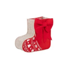 Chaussette de Noël porte-pot en feutre rouge et gris avec nœud 19 x 8 H.20 cm – déco Noël en gros