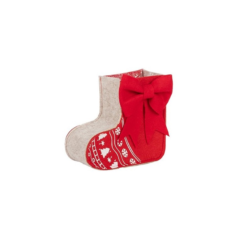 Chaussette de Noël porte-pot en feutre rouge et gris avec nœud 19 x 8 H.20 cm – déco Noël en gros