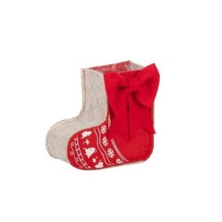 Chaussette de Noël porte-pot en feutre rouge et gris avec nœud 15 x 7 H.17 cm – grossiste en déco de Noël