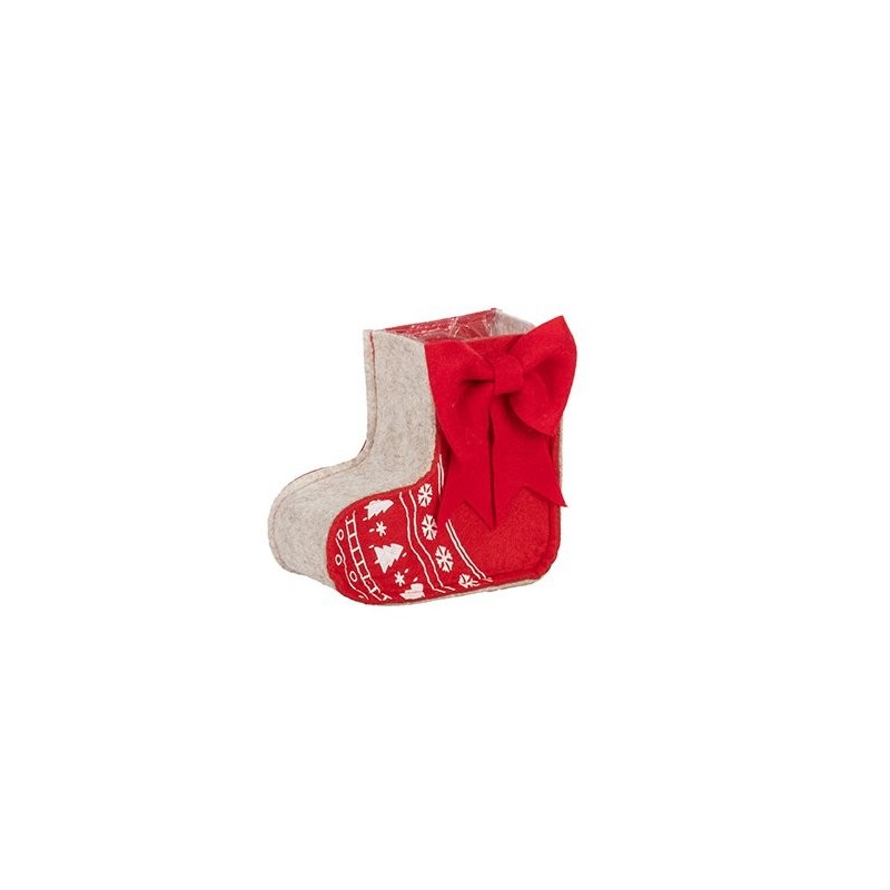 Chaussette de Noël porte-pot en feutre rouge et gris avec nœud 15 x 7 H.17 cm – grossiste en déco de Noël