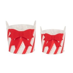 Set de 2 cache-pots de Noël en feutre rayé rouge avec nœud, petit 16 x 15 H.16 cm et grand 18 x 17 H.19 cm – déco Noël en gros