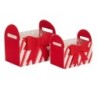 Set de 2 bacs de Noël en feutre rayé rouge avec anses, petit 16 x 10,5 H.14 cm et grand 19,5 x 12,5 H.17,5 cm