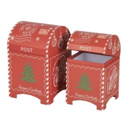 Set de 2 boîtes aux lettres de Noël en carton rouge, petite 11,5 x 11,5 H.18 cm et grande 13 x 13 H.21 cm