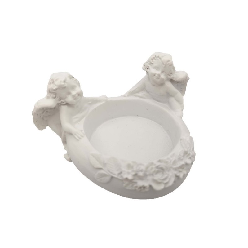 Coupelle porte-boule avec 2 anges blanc 9,3 x 7,1 H.5,3 cm – grossiste en déco de Noël