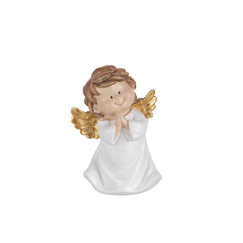 Petit ange en prière en résine ailes dorées 12 x 9,5 H.17 cm – déco Noël en gros