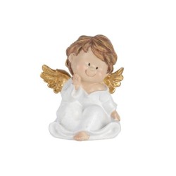 Petit ange rêveur en résine ailes dorées 12 x 11 H.13 cm – déco Noël en gros