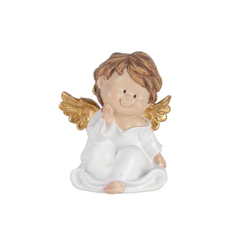Petit ange rêveur en résine ailes dorées 12 x 11 H.13 cm – déco Noël en gros