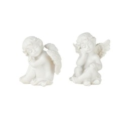 Petit ange assis tête sur la main blanc 5 x 4,5 H.6 cm - 2 décors assortis – grossiste en déco saisonnière