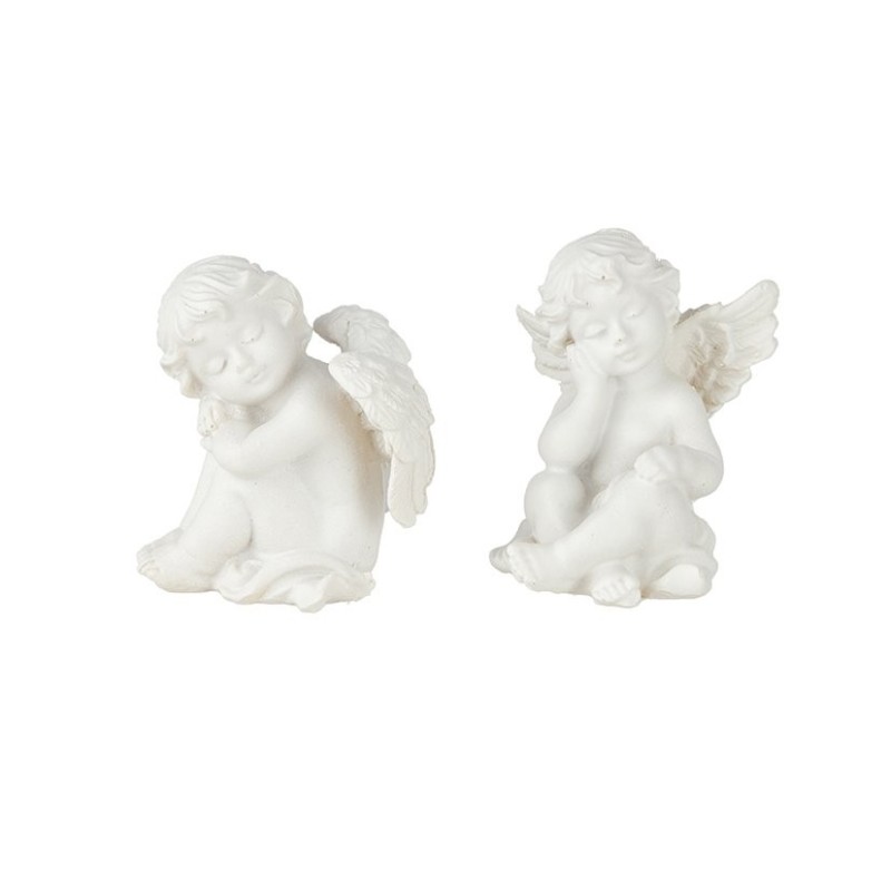 Petit ange assis tête sur la main blanc 5 x 4,5 H.6 cm - 2 décors assortis – grossiste en déco saisonnière