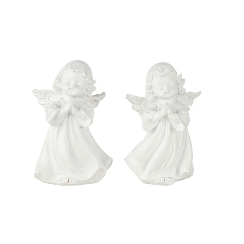 Ange fillette debout en prière blanc 7 x 5 H.10,5 cm - 2 décors assortis – grossiste en déco de Noël