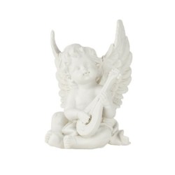 Ange assis jouant de la mandoline blanc 12,5 x 9 H.17 cm – déco Noël en gros