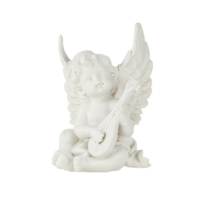 Ange assis jouant de la mandoline blanc 12,5 x 9 H.17 cm – déco Noël en gros