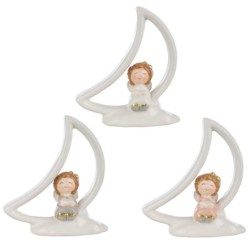 Petit ange sur la lune 11 x 5 H.13 cm - 3 couleurs assorties – décoration de Noël pour vitrine de commerçant, vente en gros