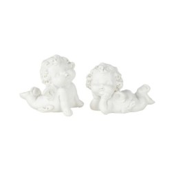 Ange allongé sur le ventre en résine blanc 6,5 x 3 H.6 cm - 2 décors assortis – grossiste en déco saisonnière